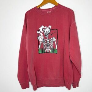 Ellie Jade Co Caffeinated Skeleton Crewneck‎ Sweatshirt XL Pink